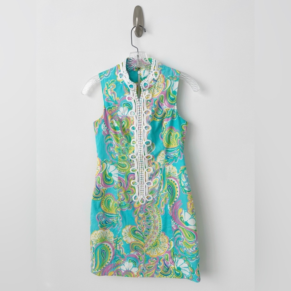 Lilly Pulitzer Alexa Shift Dress 00 Shorley Blue Double Trouble 100% Cotton - Picture 3 of 6